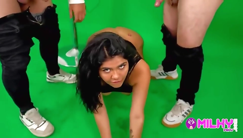 Slutty with huge tits fucked in her cute ass