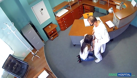 Sexy brunette hair with a dildoto