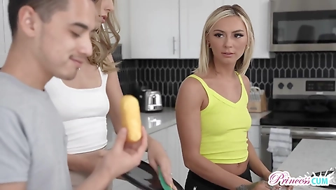 Cute blonde pleasures her pussy